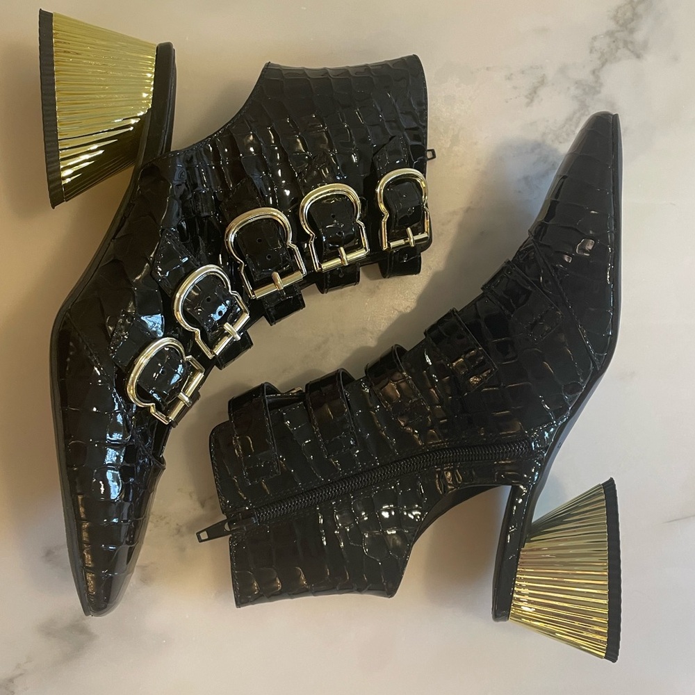 Katy Perry Clarra Buckle Boot in Black Shiny Croc Patent, Size 6 - Picture 5 of 5